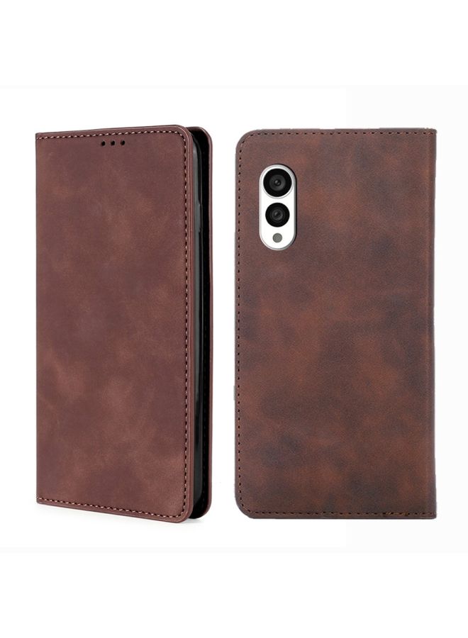 BGM Case Cover For Fujitsu Arrows N F-51C Skin Feel Magnetic Horizontal Flip Leather Phone Case Dark Brown