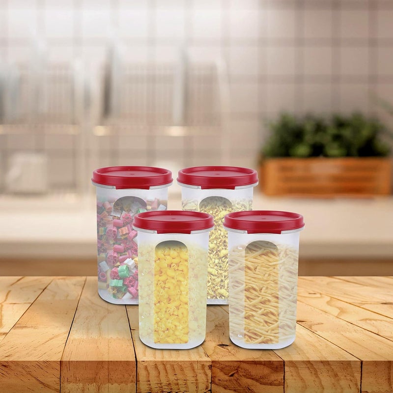 Cutting EDGE Smart Slim Storage Set of 4 AirTight and Leak Resistant Plastic Stackable BPA Free Food Grade Refrigerator Safe Round Modular Container Dark Red Pack of 4 - Image 3