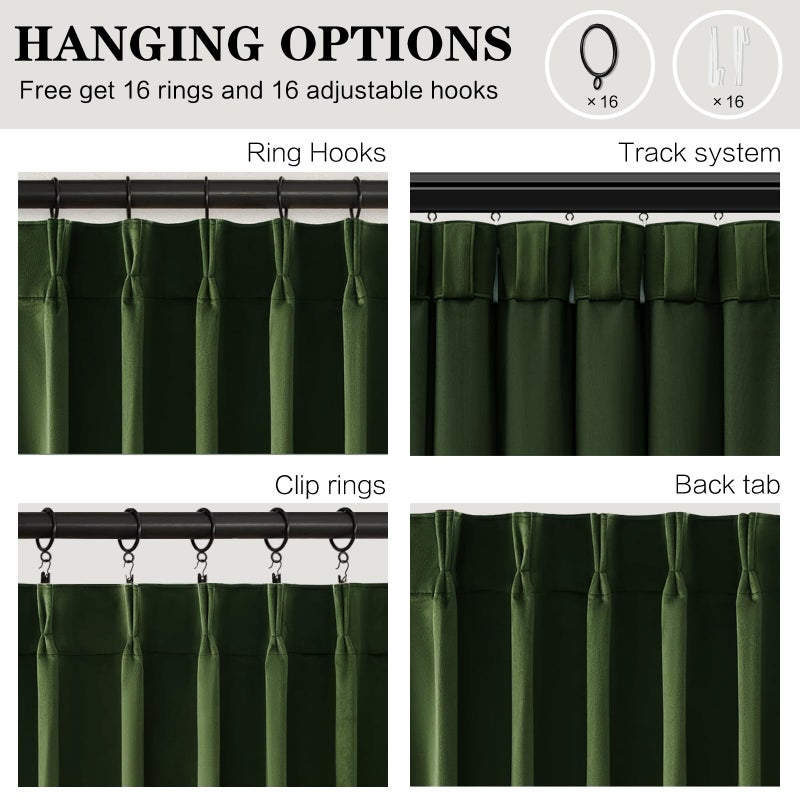 AUSSPVOCT Olive Green Pinch Pleated Velvet Blackout Curtains 84 inches Long 2 Panels Set,Forest Green Luxury Elegant Drapes for Bedroom Living Room,Thermal Insulated Back Tab Window Panels,W40 x L84,Home Decor - Image 5