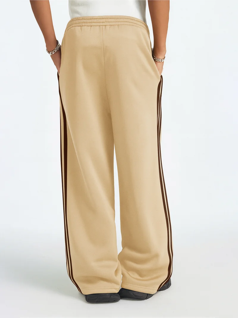 Maniac  Maniac Mens Side Stripe Biscuit and Brown Cotton Baggy Fit Trackpant for Men | Best Price UAE