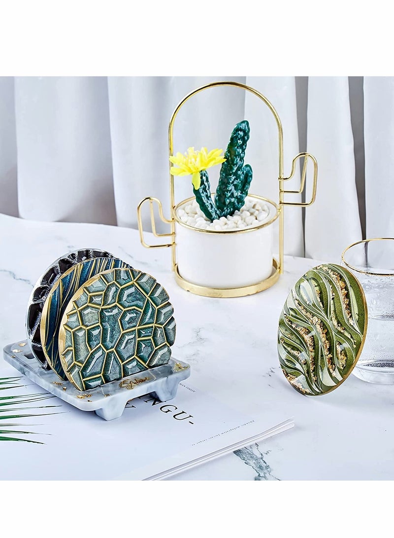 Barakah Coaster Resin Mold, 4Pcs Different Pattern Coaster Molds with 1Pc Coaster Stand Storage Molds, Silicone Molds for DIY Epoxy Resin Casting Coasters Home Decoration (Set 5 Pack) - Image 5