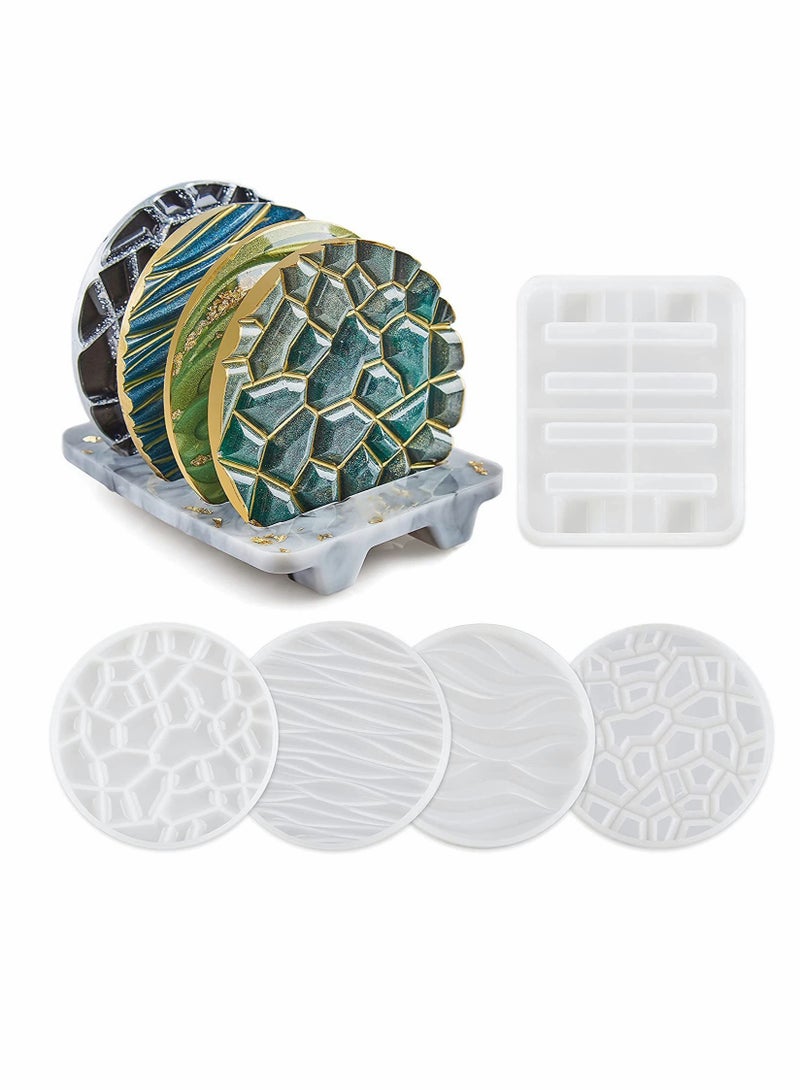 Barakah Coaster Resin Mold, 4Pcs Different Pattern Coaster Molds with 1Pc Coaster Stand Storage Molds, Silicone Molds for DIY Epoxy Resin Casting Coasters Home Decoration (Set 5 Pack) - Image 2