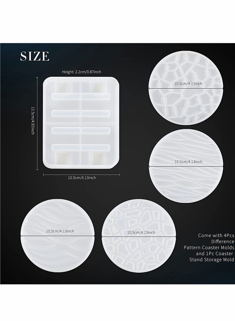 Barakah Coaster Resin Mold, 4Pcs Different Pattern Coaster Molds with 1Pc Coaster Stand Storage Molds, Silicone Molds for DIY Epoxy Resin Casting Coasters Home Decoration (Set 5 Pack) - Image 1