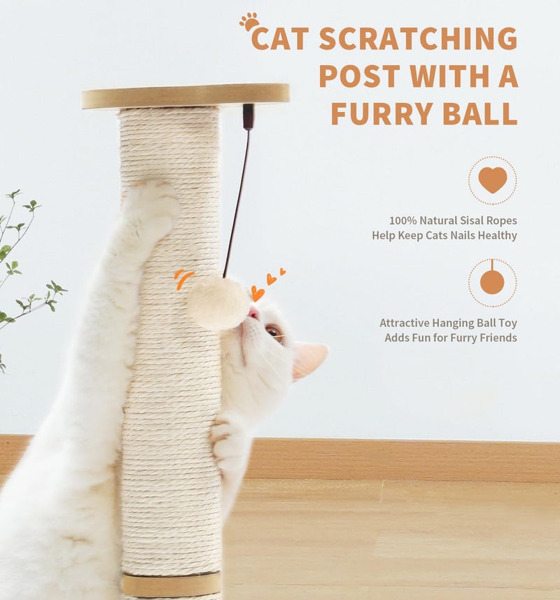MADE 4 PETS Made4Pets Cat Scratching Post Cat Scratcher Kitten Toys for Indoor Cats Wooden Ball Track Two-Layer Modern Sisal 23.4" Tall Scratch Post Interactive Toy with Dangling Ball Middle Size - Image 4