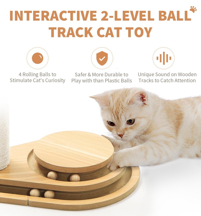 MADE 4 PETS Made4Pets Cat Scratching Post Cat Scratcher Kitten Toys for Indoor Cats Wooden Ball Track Two-Layer Modern Sisal 23.4" Tall Scratch Post Interactive Toy with Dangling Ball Middle Size - Image 3