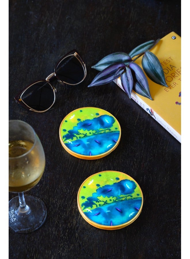D'ORABLE Dorable Marble Coasters - Round Tea Coasters for Dining Table - Set of 2. God’s View Coasters for Birthday Gift. - Image 2
