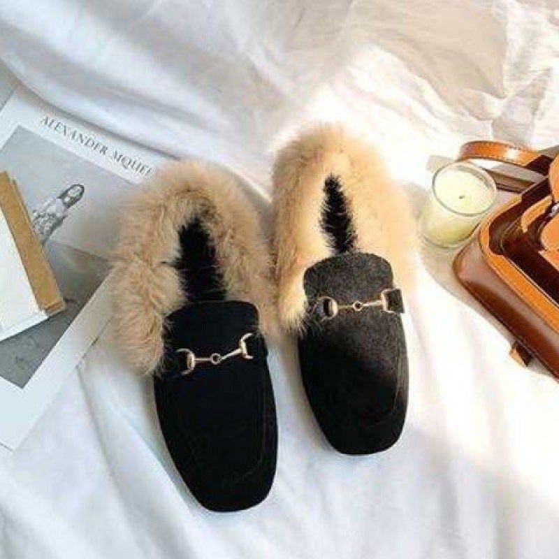 Trendy Flat Heel Womens Moccasins Black*a28 cloth small chain