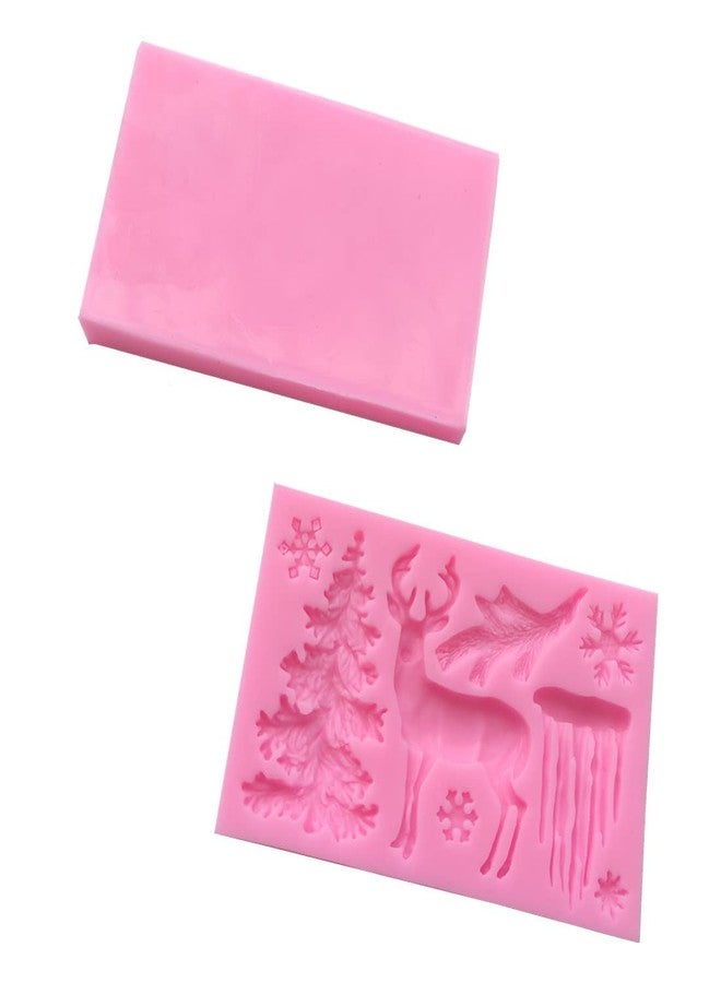 Jilukibo 2 Pack Christmas Deer Fondant Silicone Mold - Animal Elk Snowflake Tree Deer Resin Fondant Silicone Mold for DIY Cookie Cake Chocolate Candy (Pink) - Image 3