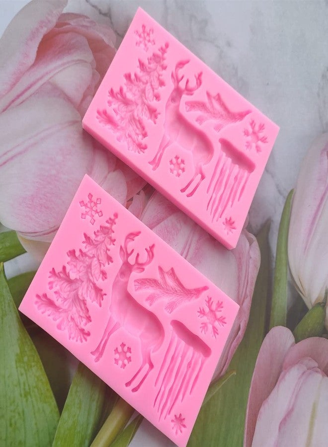 Jilukibo 2 Pack Christmas Deer Fondant Silicone Mold - Animal Elk Snowflake Tree Deer Resin Fondant Silicone Mold for DIY Cookie Cake Chocolate Candy (Pink) - Image 5
