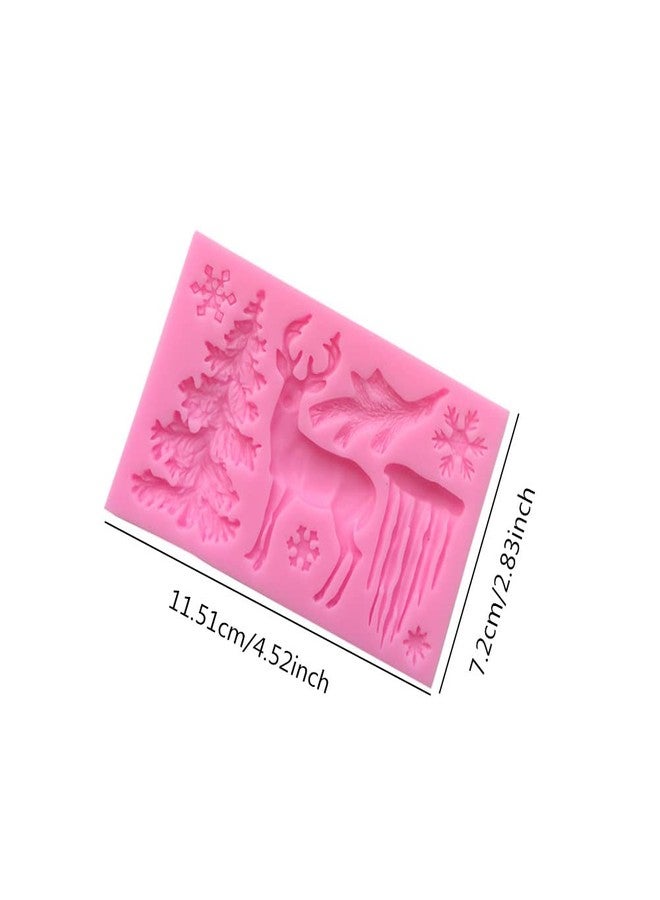 Jilukibo 2 Pack Christmas Deer Fondant Silicone Mold - Animal Elk Snowflake Tree Deer Resin Fondant Silicone Mold for DIY Cookie Cake Chocolate Candy (Pink) - Image 2