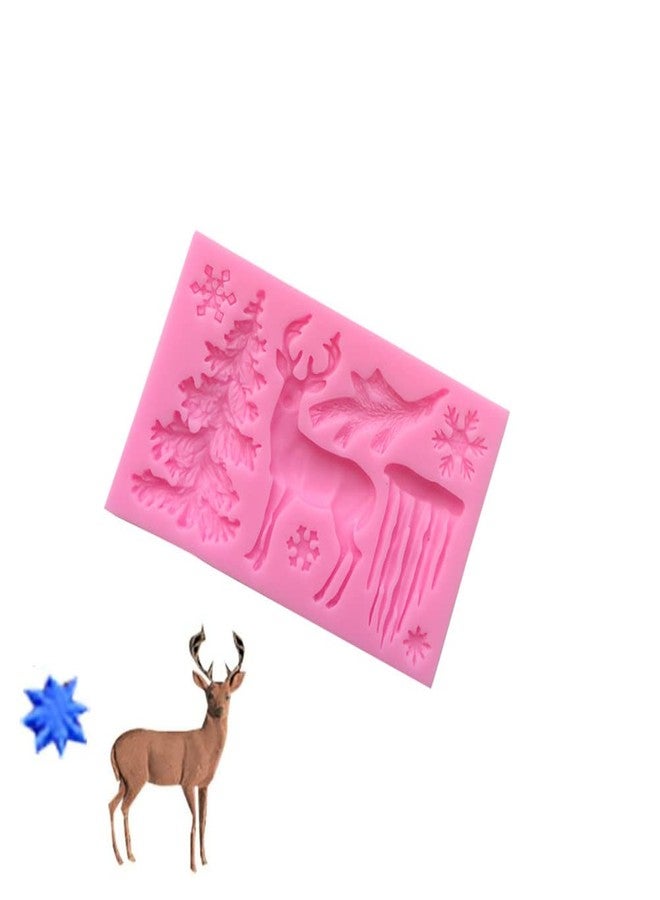 Jilukibo 2 Pack Christmas Deer Fondant Silicone Mold - Animal Elk Snowflake Tree Deer Resin Fondant Silicone Mold for DIY Cookie Cake Chocolate Candy (Pink) - Image 4