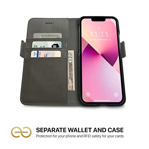 Dreem Fibonacci Wallet Case for iPhone 13 2in1 Detachable Vegan Leather Cover with Builtin KickStand RFID Blocking Card Holder MagSafe Compatible Grey - Image 3