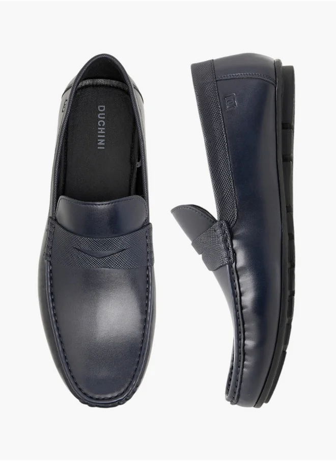 DUCHINI Men's Solid Slip-On Moccasins with Cut-Out Detail