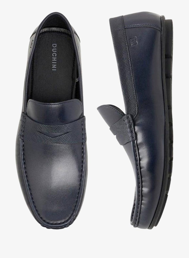 DUCHINI Men's Solid Slip-On Moccasins with Cut-Out Detail - Image 1