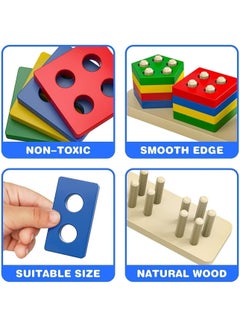 Generic Shopfleet Wooden 5 Shape Sorting & Stacking Toy, Shape Sorter Toys for Toddlers, Multicolor Color Recognition Stacker Toy, Educational & Learning Toys, Boys and Girls Toys  - Image 4