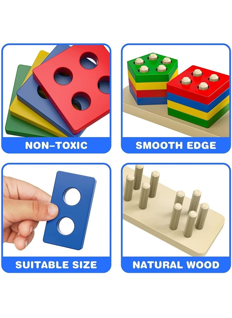 Shopfleet Wooden 5 Shape Sorting & Stacking Toy, Shape Sorter Toys for Toddlers, Multicolor Color Recognition Stacker Toy, Educational & Learning Toys, Boys and Girls Toys