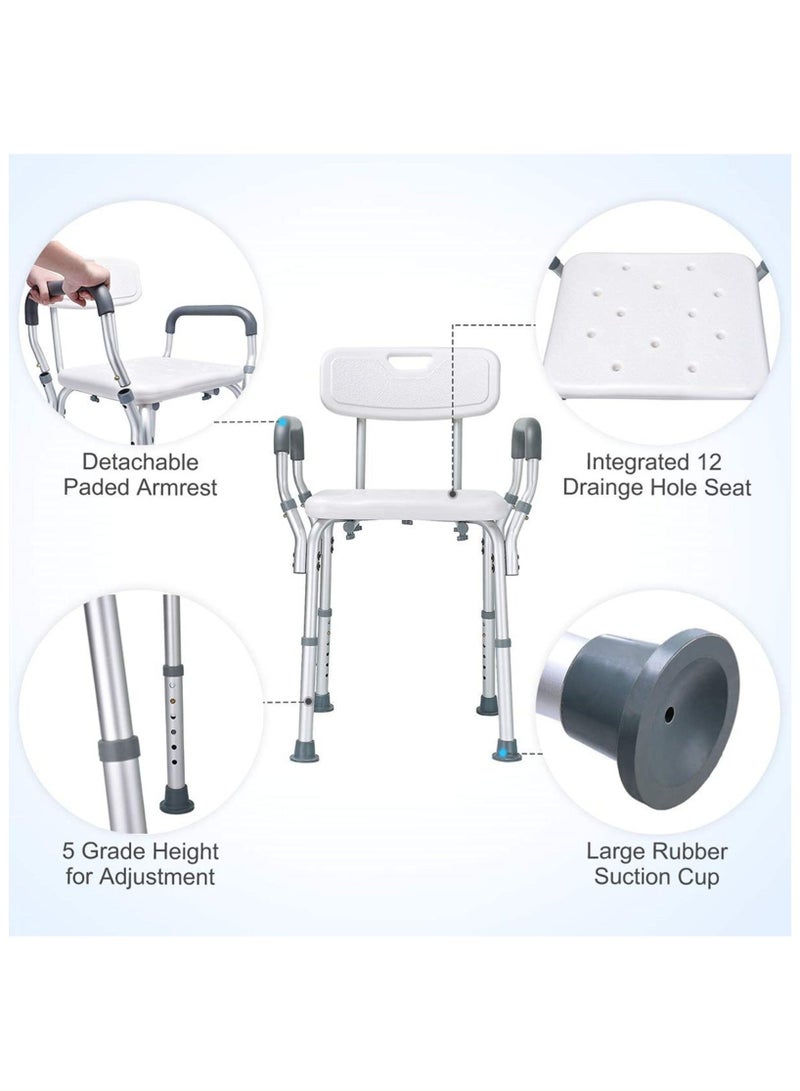 WALALLA Elderly Bath Chair with Back and Arms, Sitz Shower Chair, Bath Aid Stool, Aluminum Alloy Non-Slip Bathroom Stool, with Suction Assist Grab Bar,Suitable for Aging - Image 2