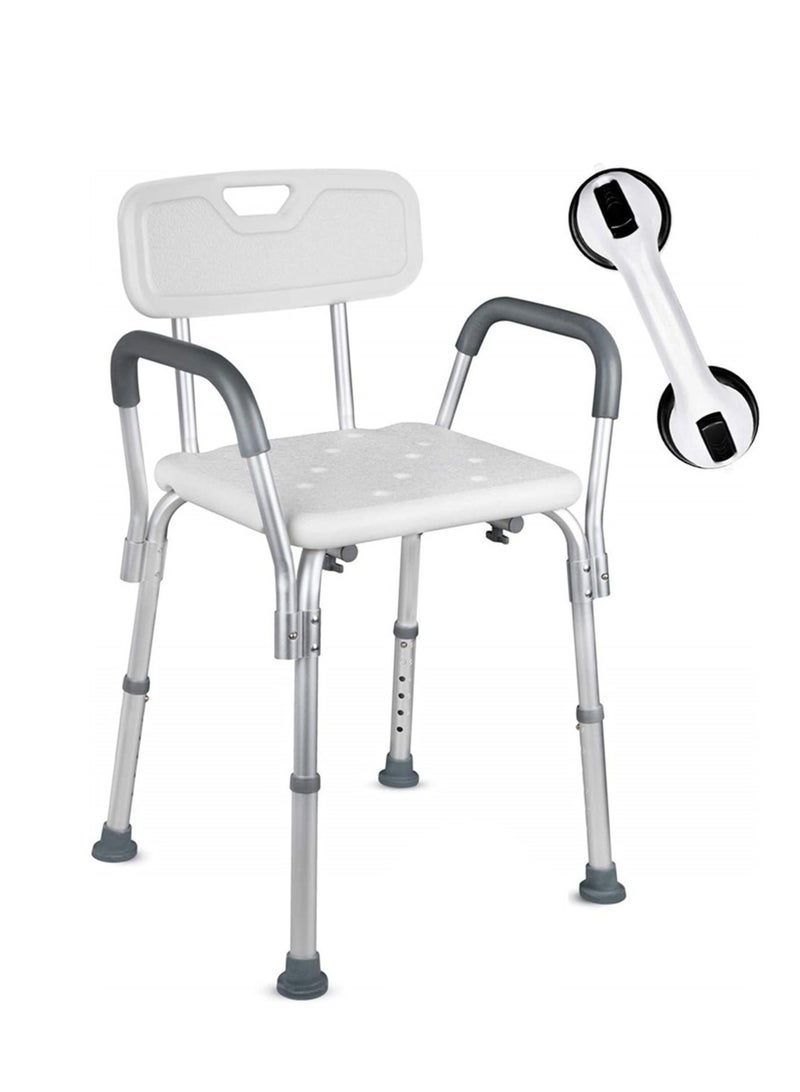WALALLA Elderly Bath Chair with Back and Arms, Sitz Shower Chair, Bath Aid Stool, Aluminum Alloy Non-Slip Bathroom Stool, with Suction Assist Grab Bar,Suitable for Aging - Image 1