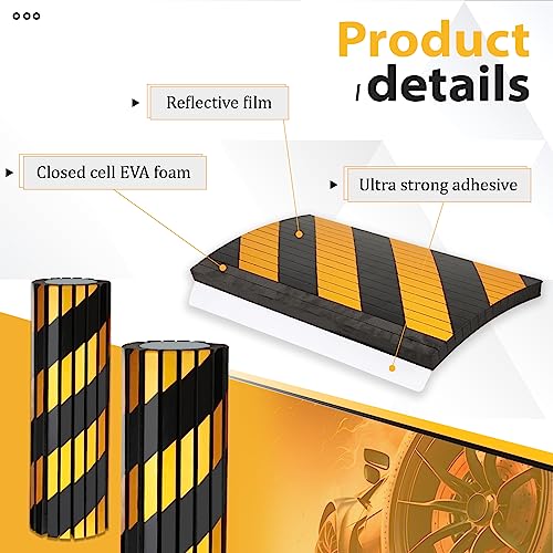 Datanly 6 Pcs Garage Wall Protector Garage Pole Padding Wall Bumpers Guards Reflective Foam Stoppers for Your Vehicle Parking Corner for Parking Lot, Black Yellow - Image 4
