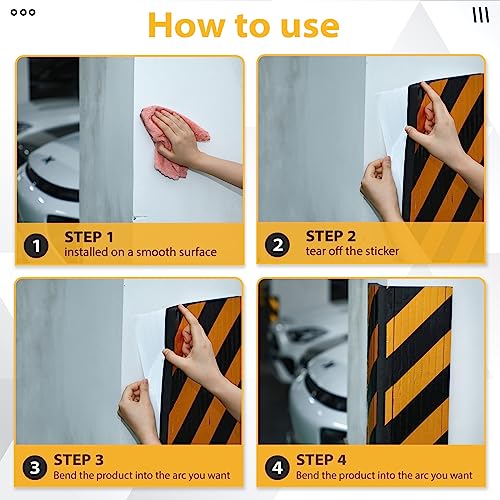 Datanly 6 Pcs Garage Wall Protector Garage Pole Padding Wall Bumpers Guards Reflective Foam Stoppers for Your Vehicle Parking Corner for Parking Lot, Black Yellow - Image 5