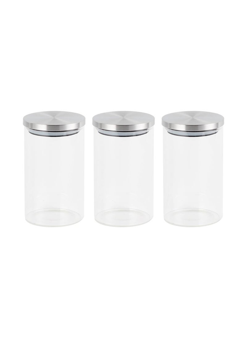 Abaco 3-Piece Glass Storage Jar Set with Airtight Stainless Steel Lids – Clear Kitchen Canisters for Pantry, Tea, Coffee, Sugar, Snacks & Dry Food Organization -1200ml