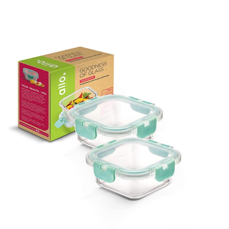 Allo Allo FoodSafe Glass Containers with Lids,Lunch Boxes for Office with Break Free Lock,Microwave Safe Containers,Borosilicate Meal Prep Glass Food Storage Containers for Kitchen,Set of 2,310ml,Green  - Image 1