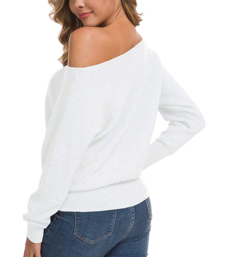 Feiersi Womenâ€™s Casual Long Sleeve Crew Neck Knitted Pullover Sweaters Tops (White,X-Large) - Image 4