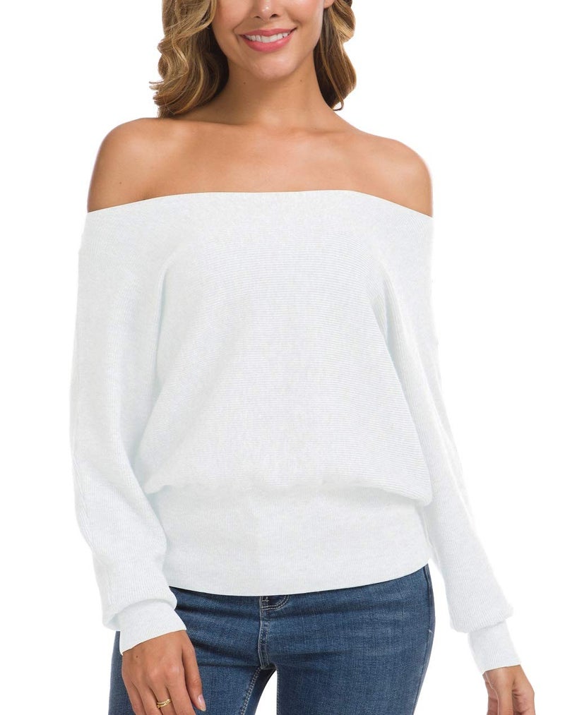 Feiersi Womenâ€™s Casual Long Sleeve Crew Neck Knitted Pullover Sweaters Tops (White,X-Large) - Image 5