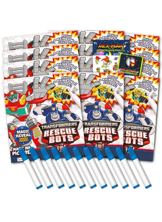 Transformers Rescue Bots Imagine Ink Coloring Book Set For Kids 12 Pack Nomess Magic Ink Coloring Books Featuring Rescue Bots With Rexman Stickers And Door Hanger (Transformers Party Favors Bundle)