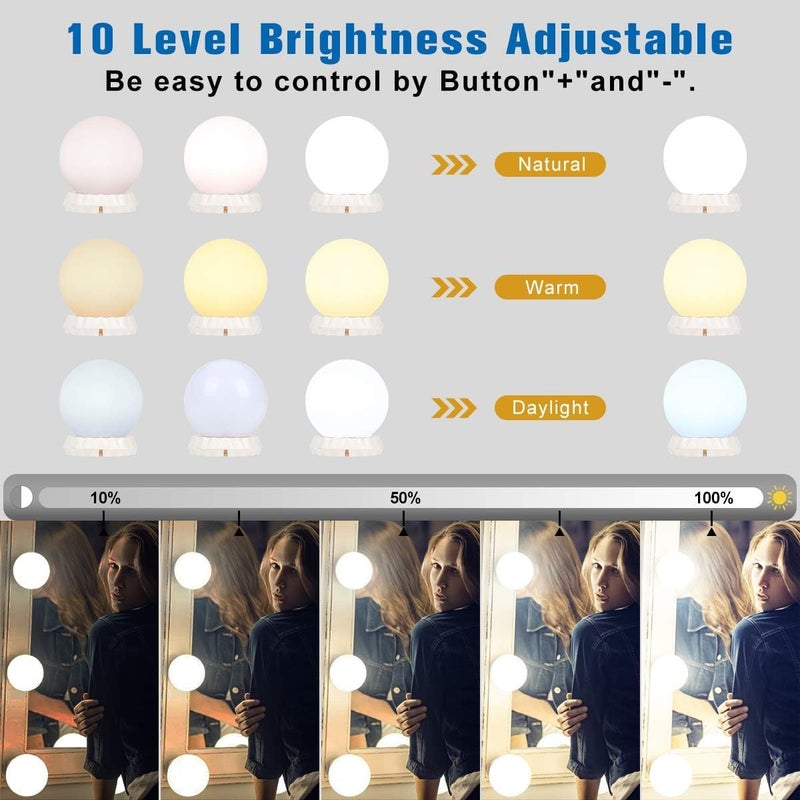 Hollywood Style LED Vanity Mirror Lights Kit with 10 Dimmable Light Bulbs For Makeup Dressing Table and Power Supply Plug in Lighting Fixture strip Vanity Mirror Light White - Image 4