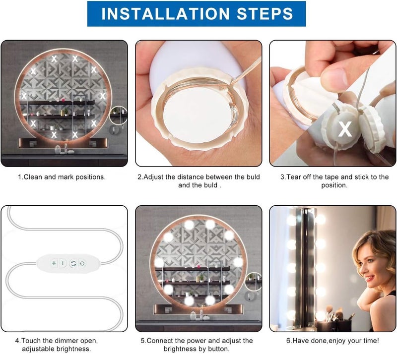 Hollywood Style LED Vanity Mirror Lights Kit with 10 Dimmable Light Bulbs For Makeup Dressing Table and Power Supply Plug in Lighting Fixture strip Vanity Mirror Light White - Image 3