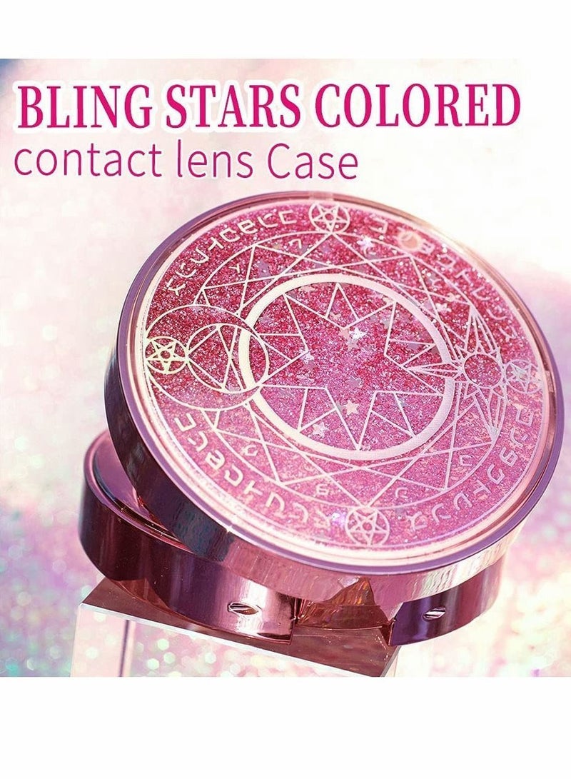 NIBEMINENT Pupil Box, Contact Lens Case, Bling Stars Colored Case Holder, Cute Travel With Mirror, Tweezers And Remover Tool, Container Storage Kit,b for Girls (Pink)  - Image 4