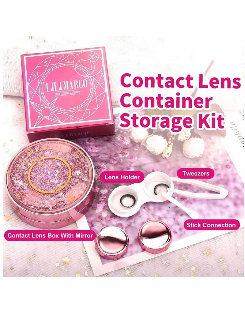 NIBEMINENT Pupil Box, Contact Lens Case, Bling Stars Colored Case Holder, Cute Travel With Mirror, Tweezers And Remover Tool, Container Storage Kit,b for Girls (Pink)  - Image 5