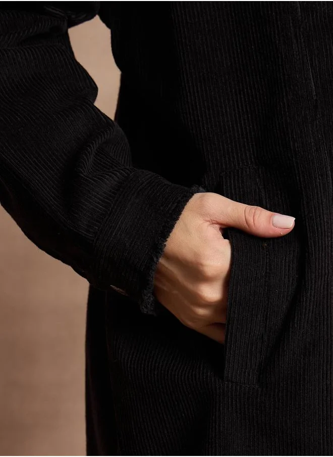 ساسافراس Textured Corduroy Oversized Shacket with Pockets by Styli