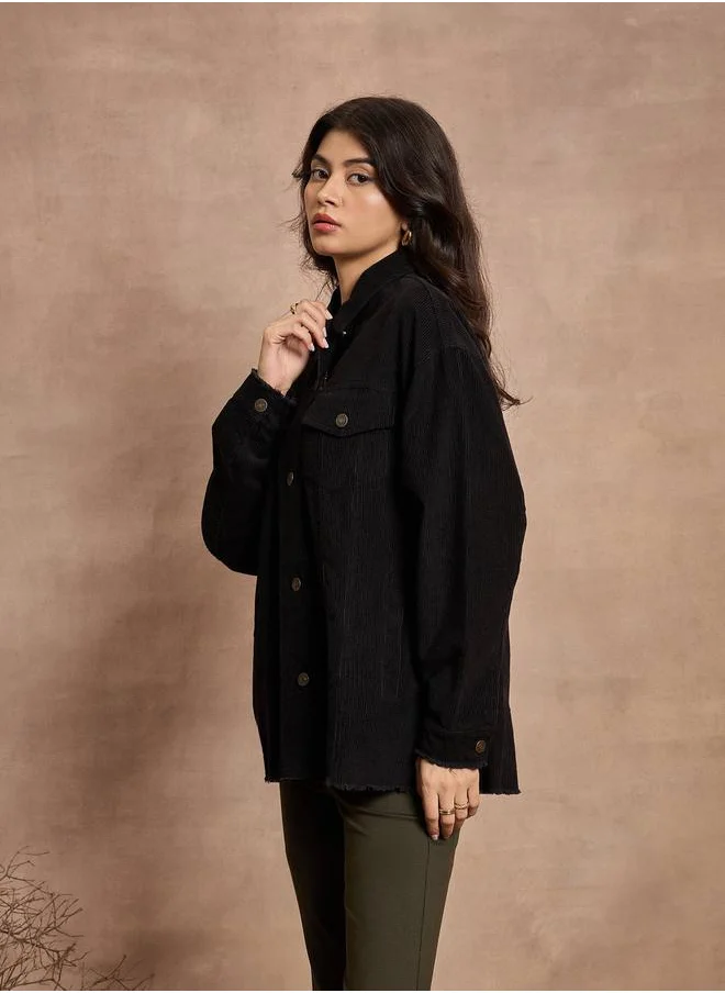 ساسافراس Textured Corduroy Oversized Shacket with Pockets by Styli