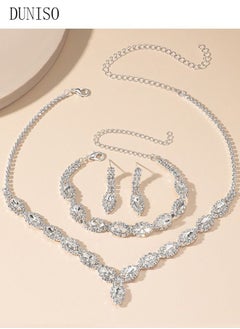 DUNISO 3Piece Necklace Bracelet and Earrings Set Full Diamond Necklace Crystal Earrings Wedding Bridal Bridesmaid Costume Jewelry Set for Women and Girls Dress Accessories  - Image 5