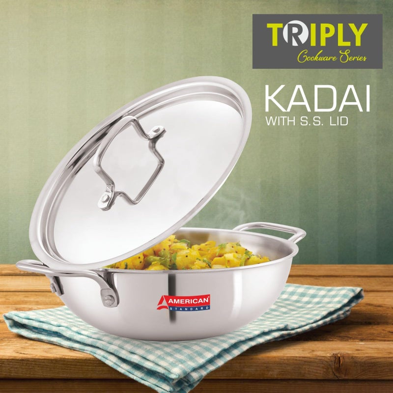 American Standard AMERICANSTANDARD Premium Triply Stainless Steel Extra Deep Kadai with Stainless Steel Lid Available in Sizes from 18CM to 28CM, Silver (Induction and All Gas Stove Friendly) 1.6 LTR (20 CM) - Image 4