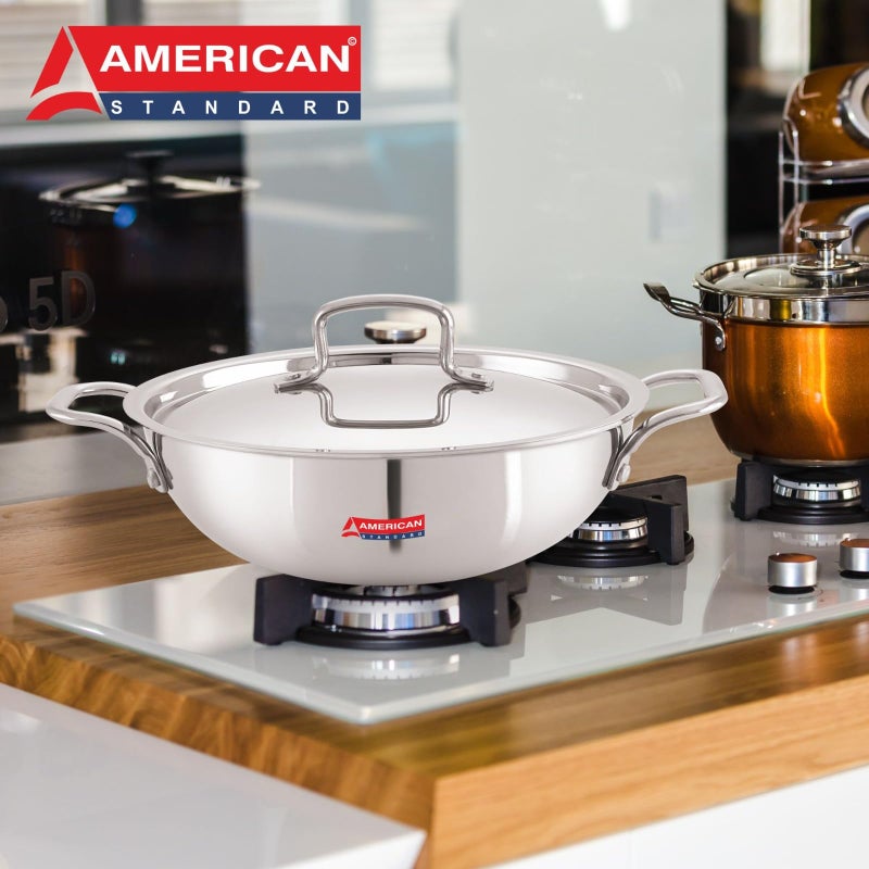 American Standard AMERICANSTANDARD Premium Triply Stainless Steel Extra Deep Kadai with Stainless Steel Lid Available in Sizes from 18CM to 28CM, Silver (Induction and All Gas Stove Friendly) 1.6 LTR (20 CM) - Image 5