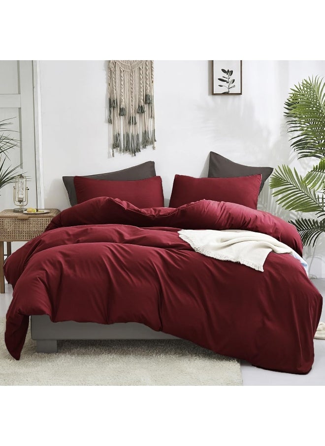 Generic Luxlovery Dark Red Comforter Set King Women Burgundy Bedding Comforter Set Wine Red Maroon Blanket Quilts Modern Soft Breathable Solid Claret Crimson Bedding Set for Adults Teens  - Image 1
