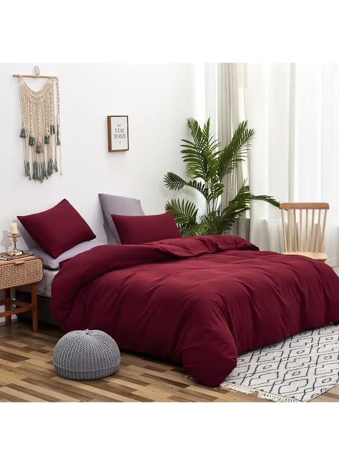 Generic Luxlovery Dark Red Comforter Set King Women Burgundy Bedding Comforter Set Wine Red Maroon Blanket Quilts Modern Soft Breathable Solid Claret Crimson Bedding Set for Adults Teens  - Image 2