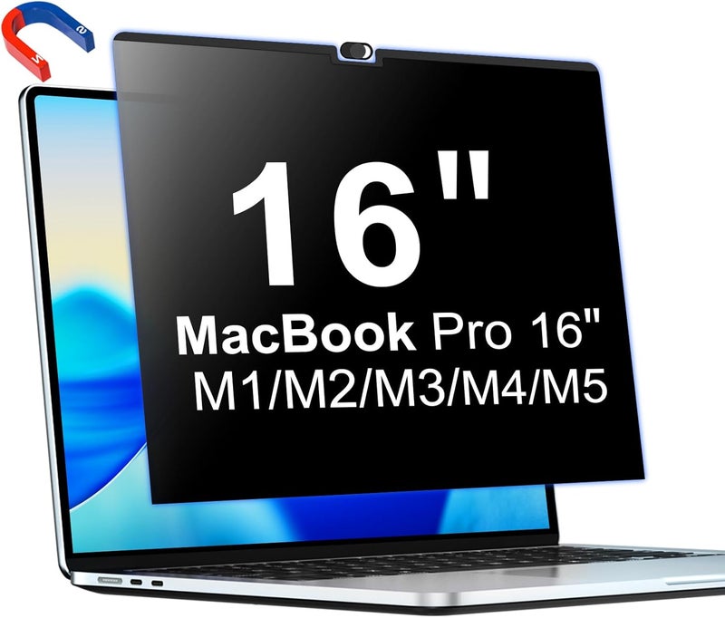 pys Daily repeated use trusted quality Magnetic Privacy Film for Macbook Pro 16 Inch 2021-2024 M1 / M2 / M3 Anti-Blue Light Bubble-Free Anti-Fingerprint Removable Privacy Film Repeated use resistant selected material - Image 1