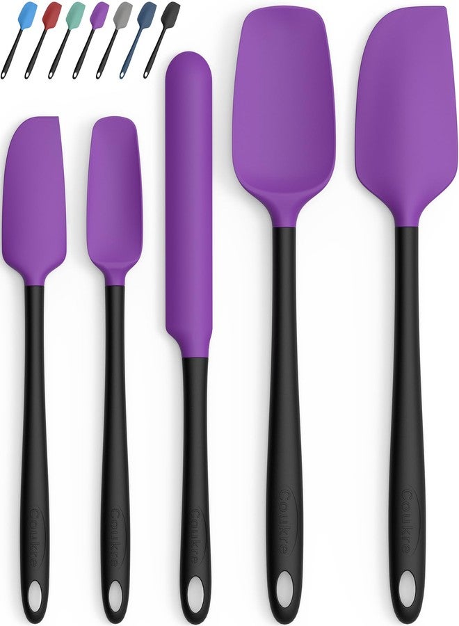 Coukre Silicone Spatula Set of 5,High Temperature Resistant, Food Grade Silicone, Dishwasher Safe, for Baking, Cooking (Purple Black, Split-type) - Image 1