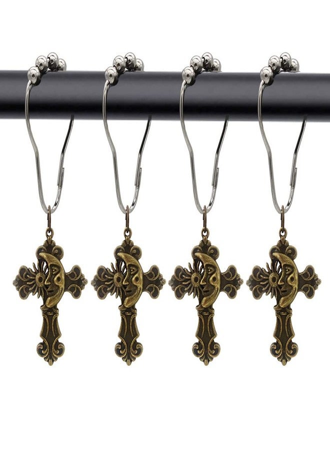 Generic 12-Piece Stainless Steel Cross Decorative Shower Curtain Hooks - Rust Proof, Bronze Finish, Bathroom, Bedroom, Dorm - Image 1
