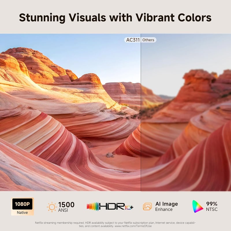 iSinbox [Short Throw/1500ANSI/Built in Apps] 4K Outdoor Projector with WiFi and Bluetooth, Auto Focus Projector with Dual-Mode Stand, Smart Portable Proyector with Netflix/YouTube/PrimeVideo & Dolby - Image 5