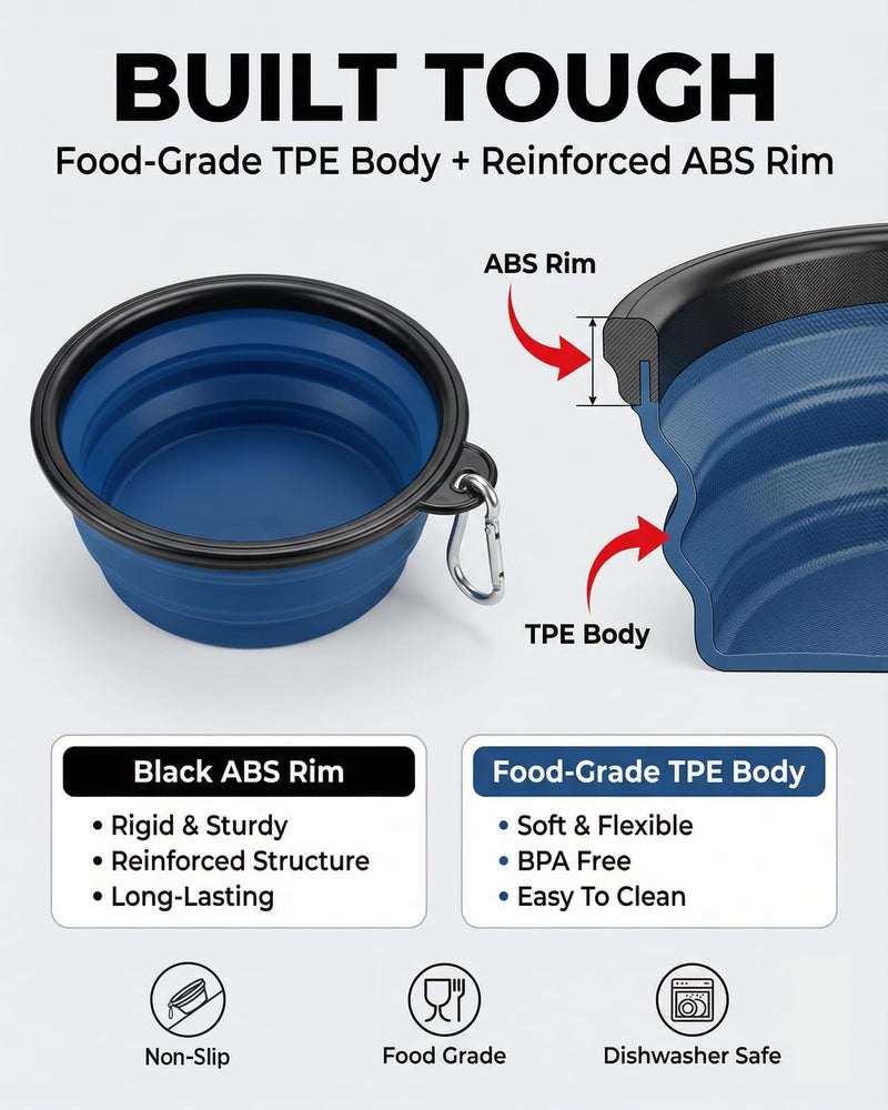 Rest-Eazzzy 2-Pack Collapsible Dog Bowls for Travel - Upgraded TPE Portable Dog Water Bowl with Reinforced Rim - Dishwasher Safe Foldable Feeding Dish for Walking, Hiking, Camping - Image 2