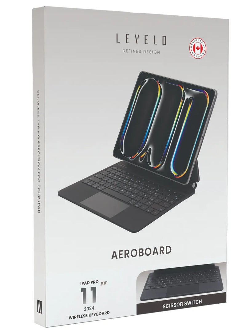 ليفيلو لوحة مفاتيح لاسلكية من جلد سافانيو لجهاز iPad Pro 11 بوصة 2024 AeroBoard / زاوية قابلة للتعديل / إضاءة محيطة / لوحة لمس مدمجة / لوحة مفاتيح سحرية - أسود - Image 5