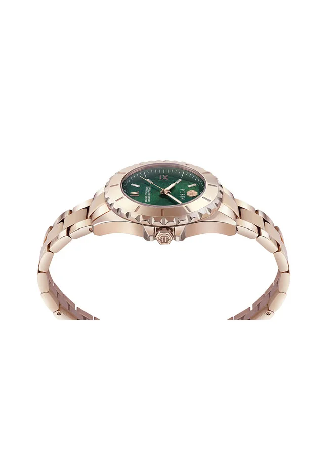 PHILIPP PLEIN PLEIN HEAVEN Women's Watch with Emerald Green Honeycomb Dial by Philipp Plein, Gold-Tone Bezel, Roman Numerals, and Stainless Steel Bracelet - 38mm 3-Hand Quartz Timepiece