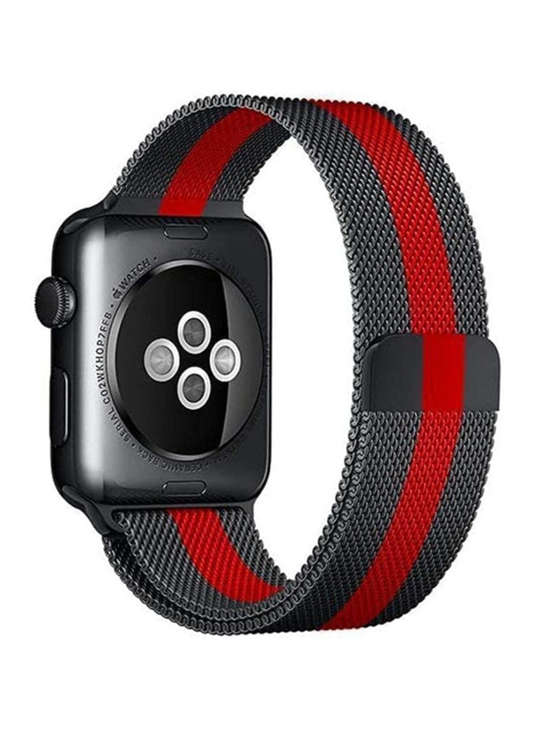 نيو سوار ميلانو مغناطيسي لساعة أبل ألترا / ألترا 2 / ألترا 3 (49 مم) - حزام شبكي من الفولاذ المقاوم للصدأ للرجال والنساء، سوار معصم معدني قابل للتهوية مع إغلاق مغناطيسي آمن (أسود + أحمر) - Image 1