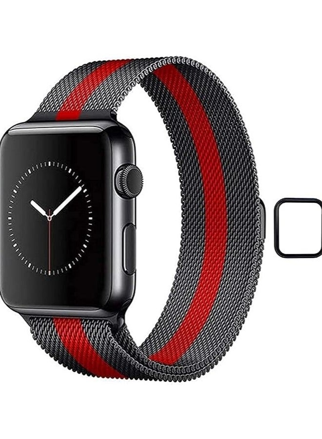 نيو سوار ميلانو مغناطيسي لساعة أبل ألترا / ألترا 2 / ألترا 3 (49 مم) - حزام شبكي من الفولاذ المقاوم للصدأ للرجال والنساء، سوار معصم معدني قابل للتهوية مع إغلاق مغناطيسي آمن (أسود + أحمر) - Image 2