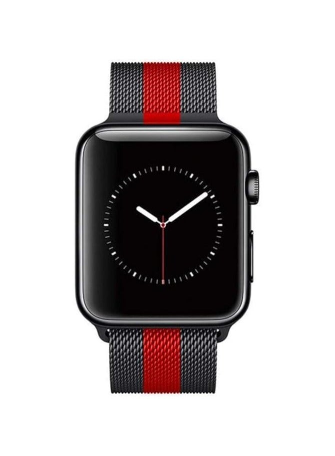 نيو سوار ميلانو مغناطيسي لساعة أبل ألترا / ألترا 2 / ألترا 3 (49 مم) - حزام شبكي من الفولاذ المقاوم للصدأ للرجال والنساء، سوار معصم معدني قابل للتهوية مع إغلاق مغناطيسي آمن (أسود + أحمر) - Image 3